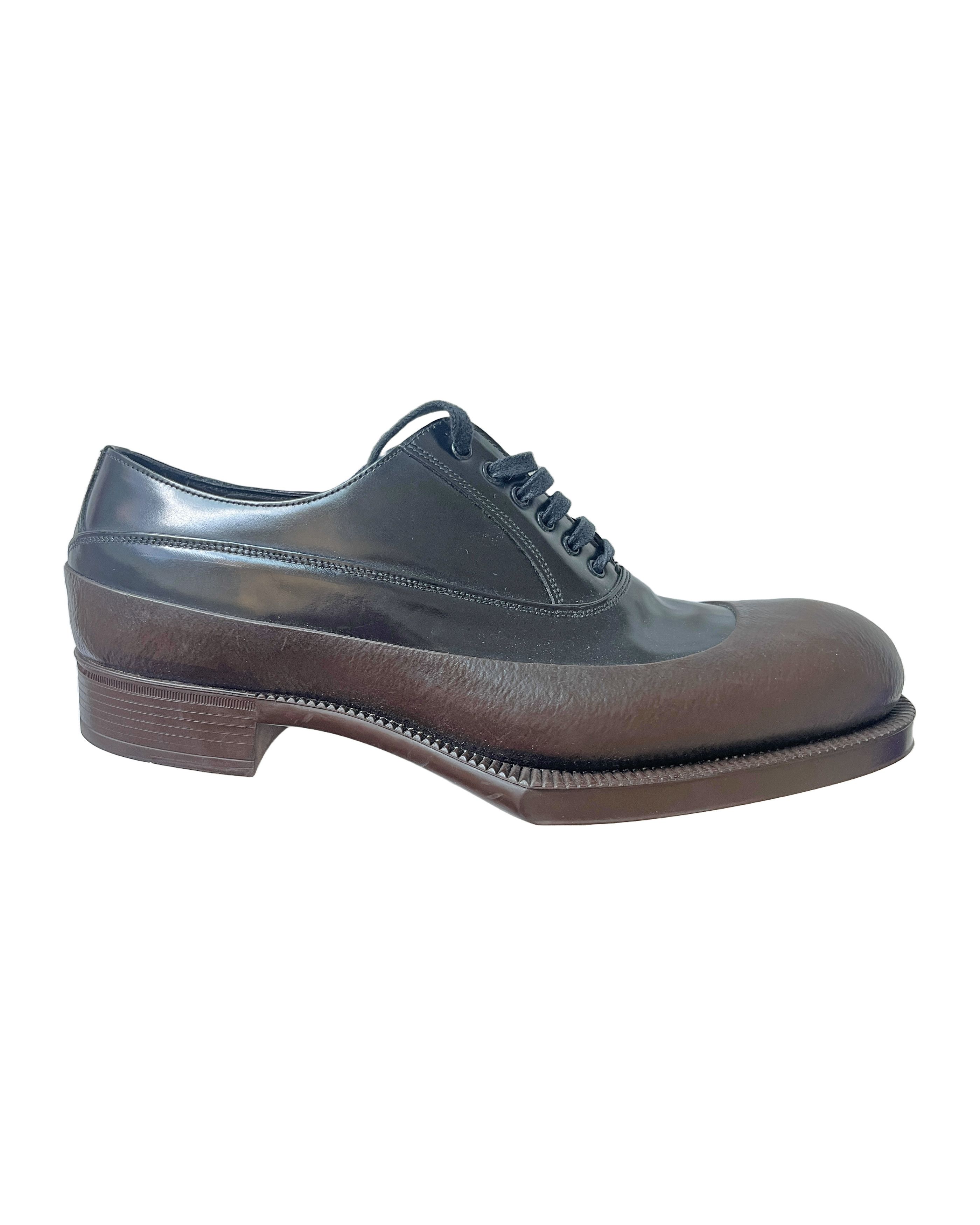 PRADA 12aw rubber sole shoes brown×black PRADA 12AW Rubber Sole Leather Shoes