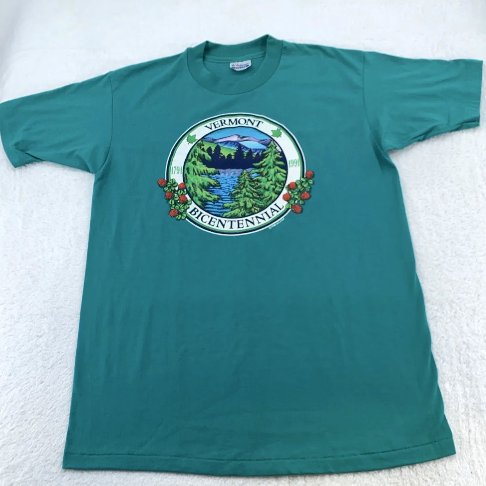 Hanes VINTAGE Vermont Bicentennial Shirt Mens L Green USA 90s Nature Mountain Hanes Shirt Mens L Green 90s Patriotic Graphic Print CTN Size US L / EU 52-54 / 3 - 2 Thumbnail