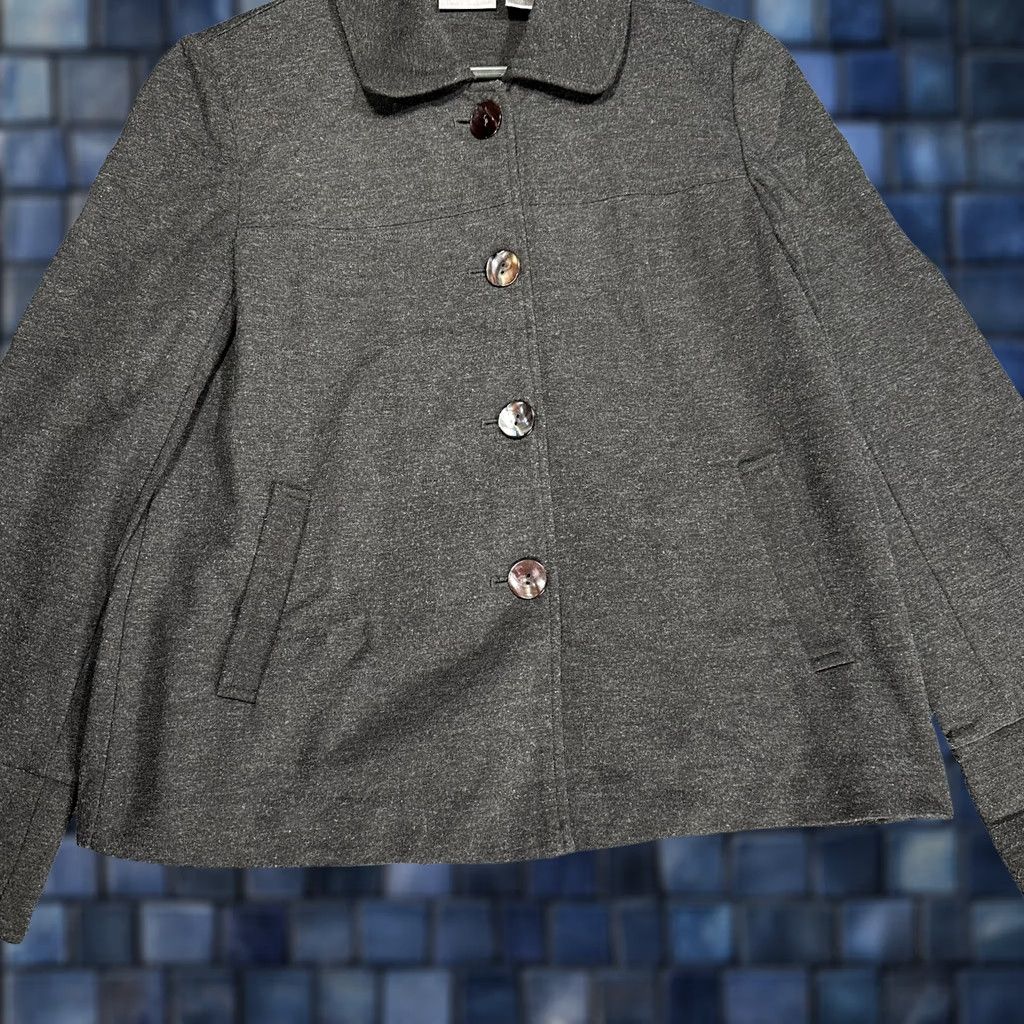 Vintage Chicos Cardigan Womens S Charcoal Gray Stretch Knit Button Up Collar Pockets Size S / US 4 / IT 40 - 1 Thumbnail