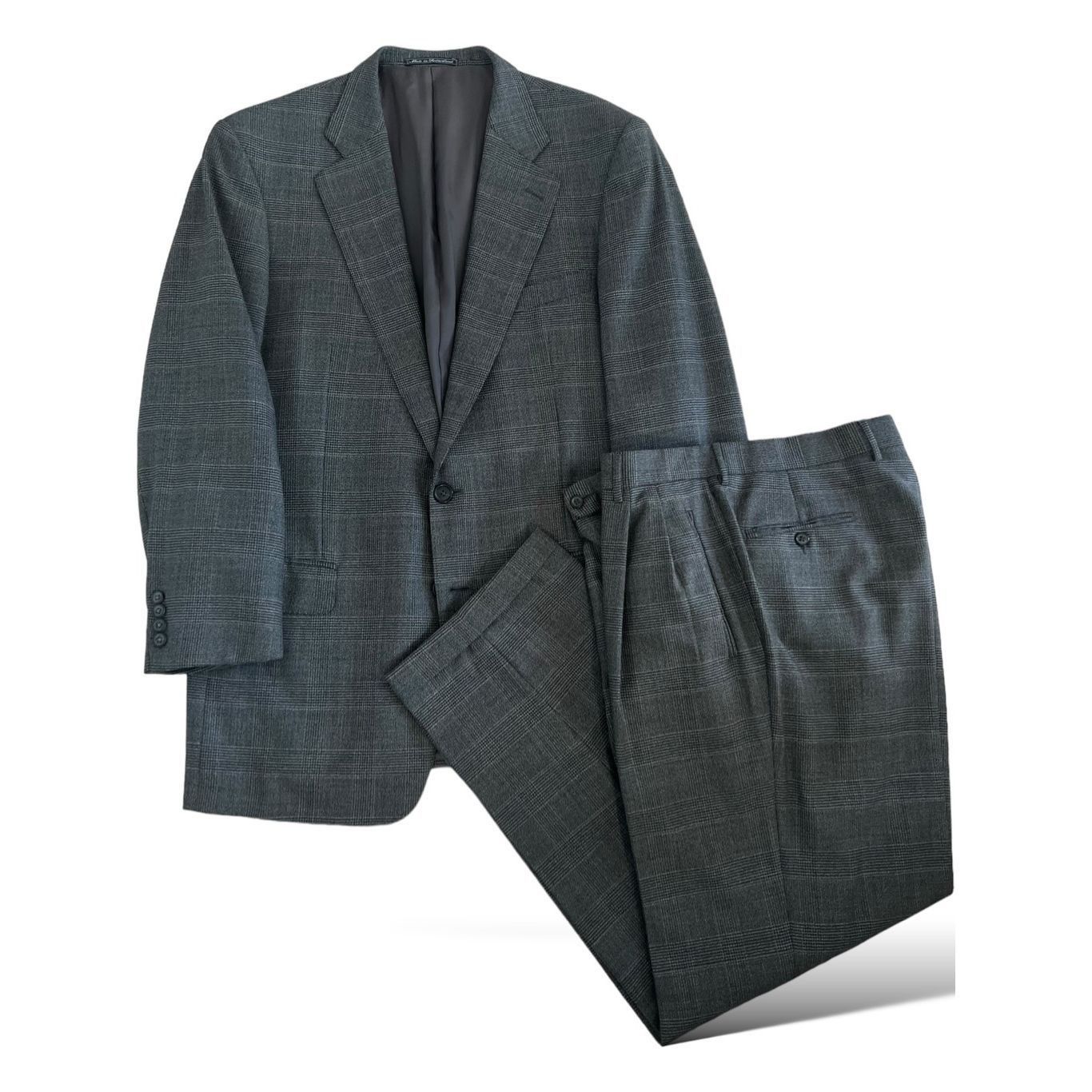 Ermenegildo Zegna Men's Suit Glen Plaid 44R Gray Tailo