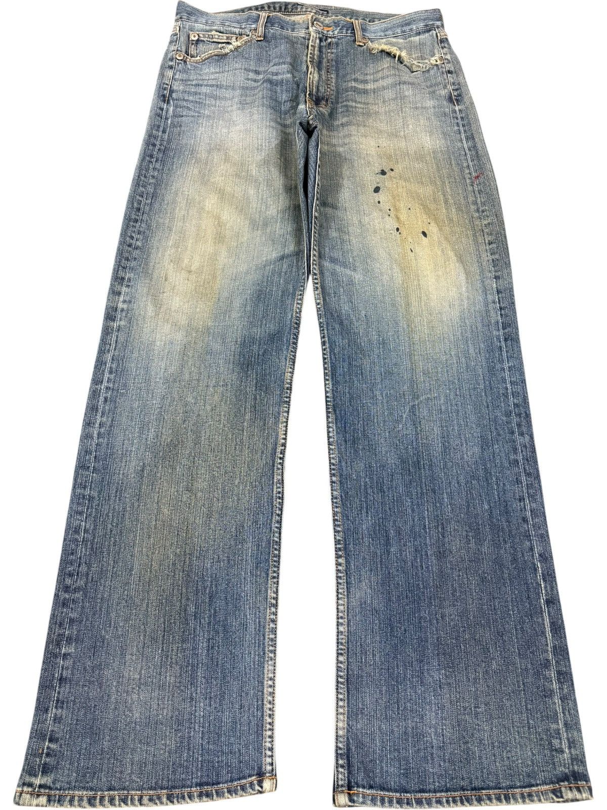 VILLAND Vintage Japanese Brand Mud Wash Painted Distress Baggy Jeans Size US 35 - 1 Thumbnail