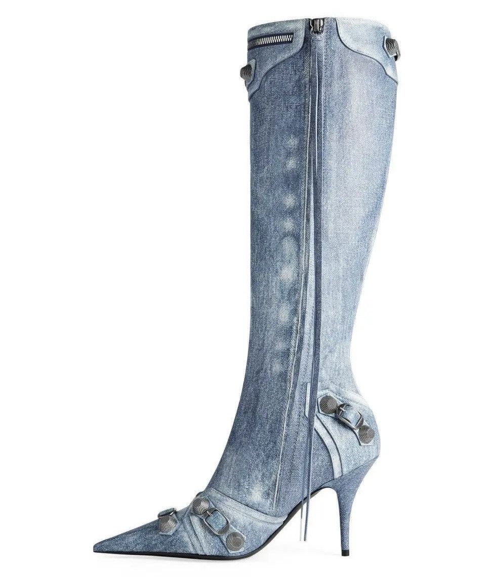 Balenciaga Balenciaga Cagole 90mm boots in denim-print leather Size US 8 / IT 38 - 2 Thumbnail