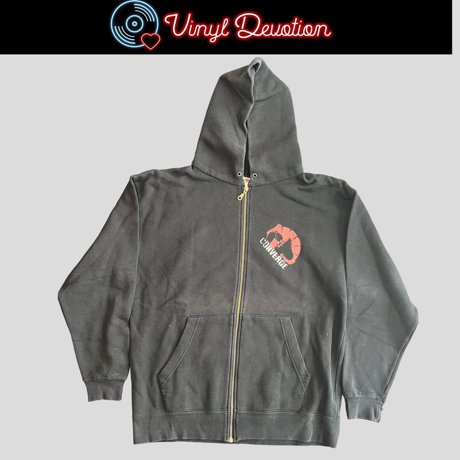 image of Fruit Of The Loom Converge Band No Heroes Zip Up Hoodie Size L in Black, Men's