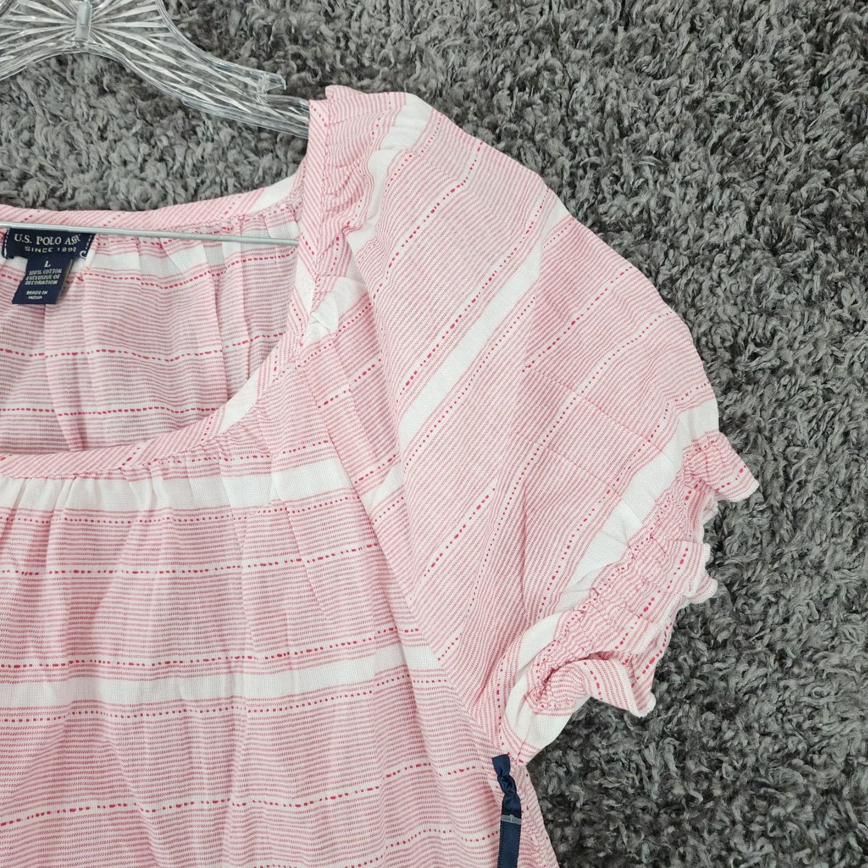 Vintage NEW U.S. Polo Assn. Women's Pink Striped Blouse Short Sleeve Size L Size L / US 10 / IT 46 - 4 Thumbnail