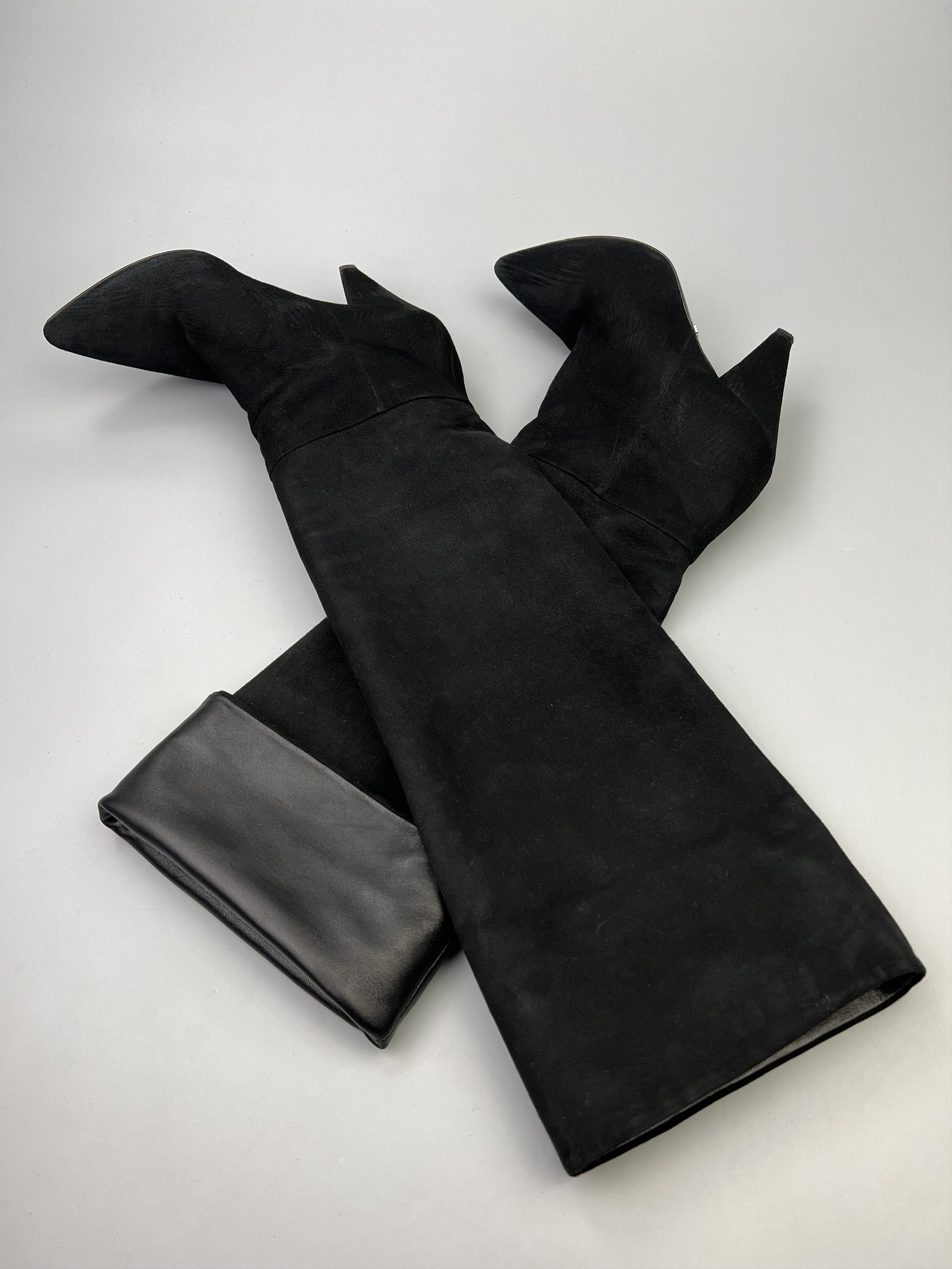 Prada Prada Black Suede Heel Knee Length Boots Size 34 Size US 4 / IT 34 - 2 Thumbnail