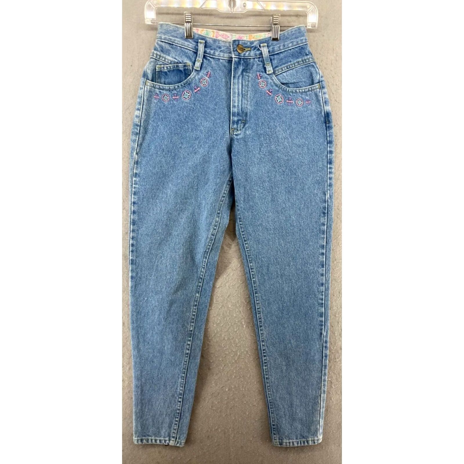 Lee VINTAGE Lee Womens Jeans 5 Blue Hi Rise Mom Tapered Embroidered 90s Size 27" / US 4 / IT 40 - 2 Thumbnail