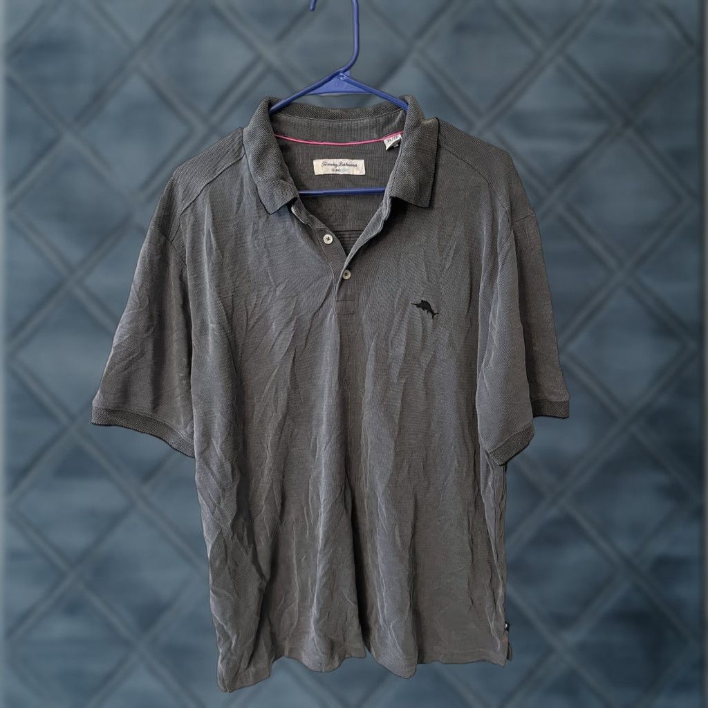 Tommy Bahama Tommy Bahama IslandZone Polo Mens XL Gray Modal Polyester Blend Hawaiian Shirt Size US XL / EU 56 / 4 - 1 Thumbnail