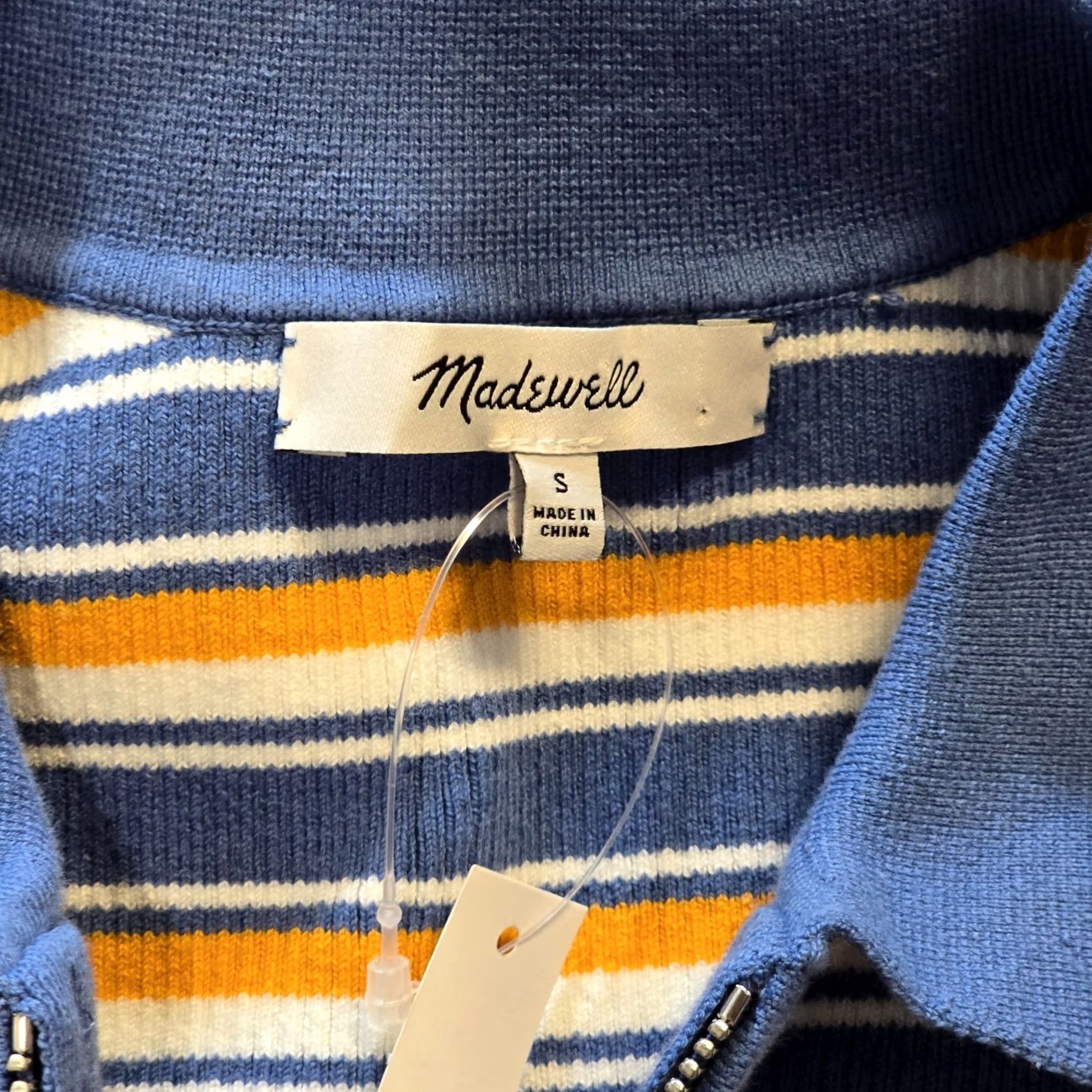 Madewell Madewell Top Womens Size S Blue Striped Ribbed 1/4 Zip Short Sleeve Casual Shirt Size S / US 4 / IT 40 - 3 Thumbnail
