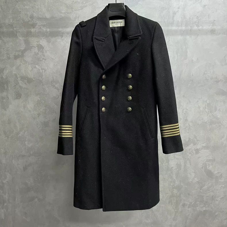 Saint laurent paris Black Solid Court Lapel Double Breasted