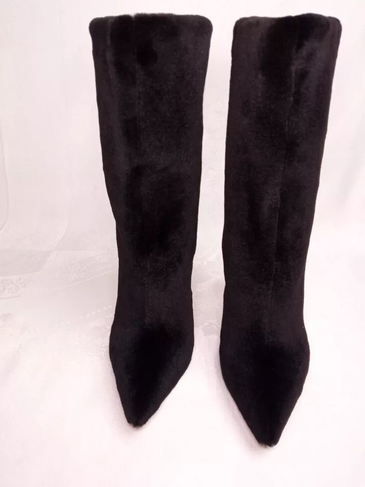 Casadei Blade Heels Black Mid-Calf Mink Fur Boots Size US 6 / IT 36 - 3 Thumbnail