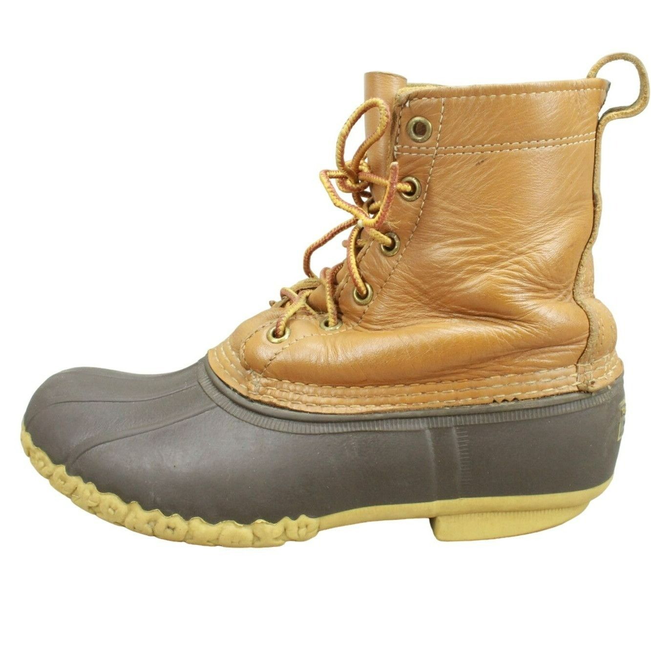 LL Bean Leather Lace Up Round Toe Unlined Ankle Duck Boots