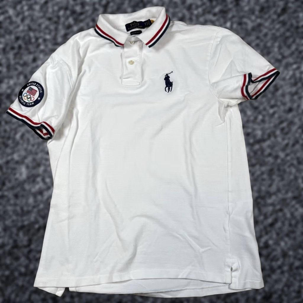 Ralph Lauren VINTAGE Polo Ralph Lauren Shirt Mens Medium Slim White Blue Red Tipped Olympic Team 2020 Mens Size US M / EU 48-50 / 2 - 1 Thumbnail