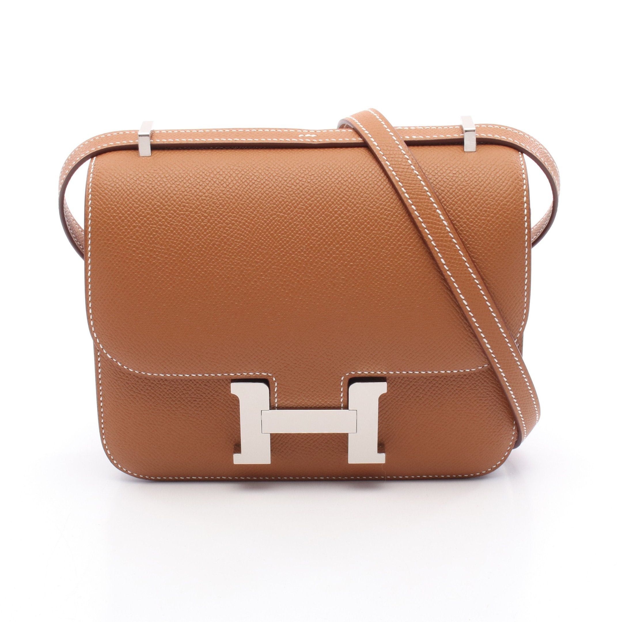 Hermes Constance 3 Mini Miroir Gold Shoulder Bag Veau Epsom Brown Silver Hardware K Stamp, Women's