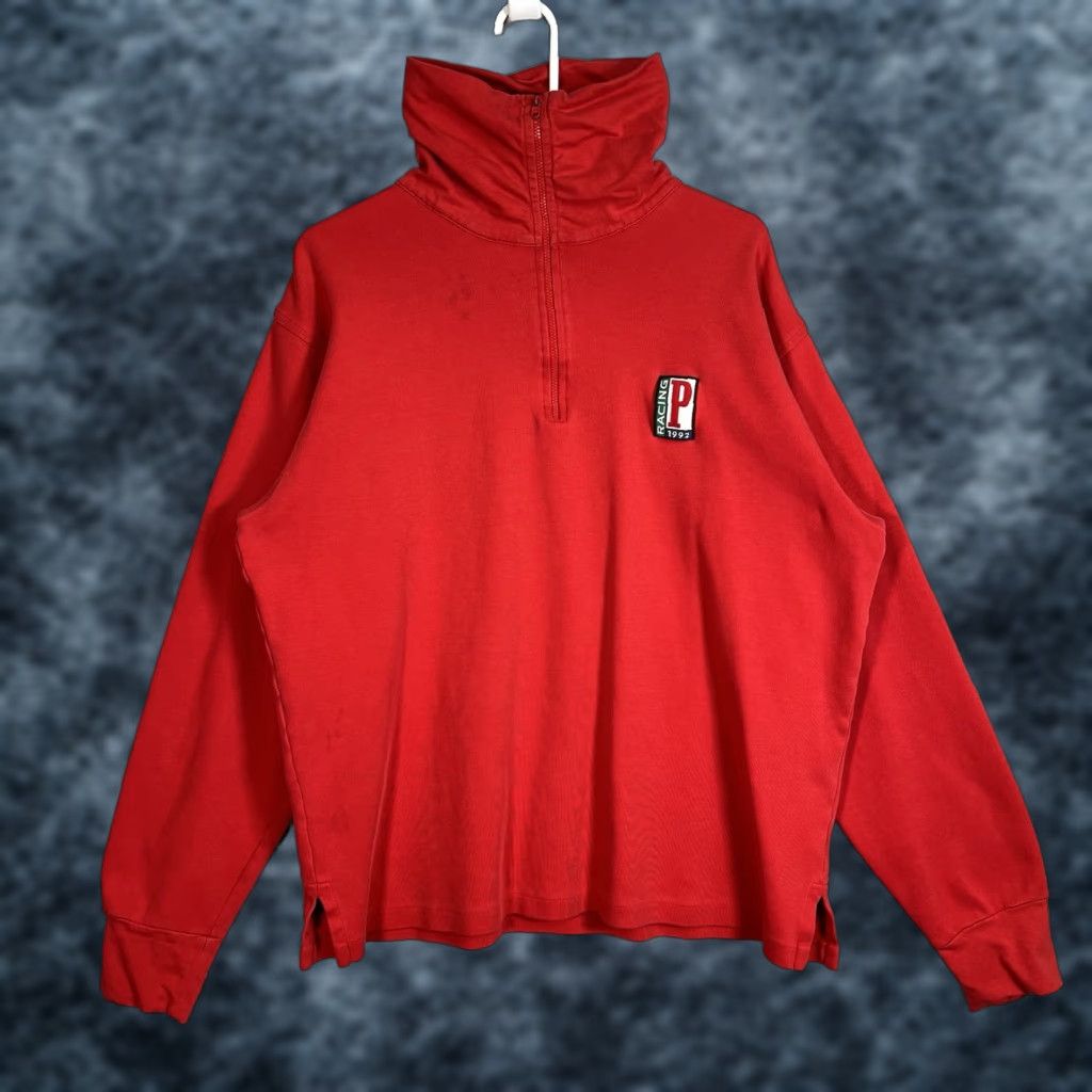 VINTAGE Ralph Lauren Polo Racing 1/4 Zip Sweater Men Large Red 90s