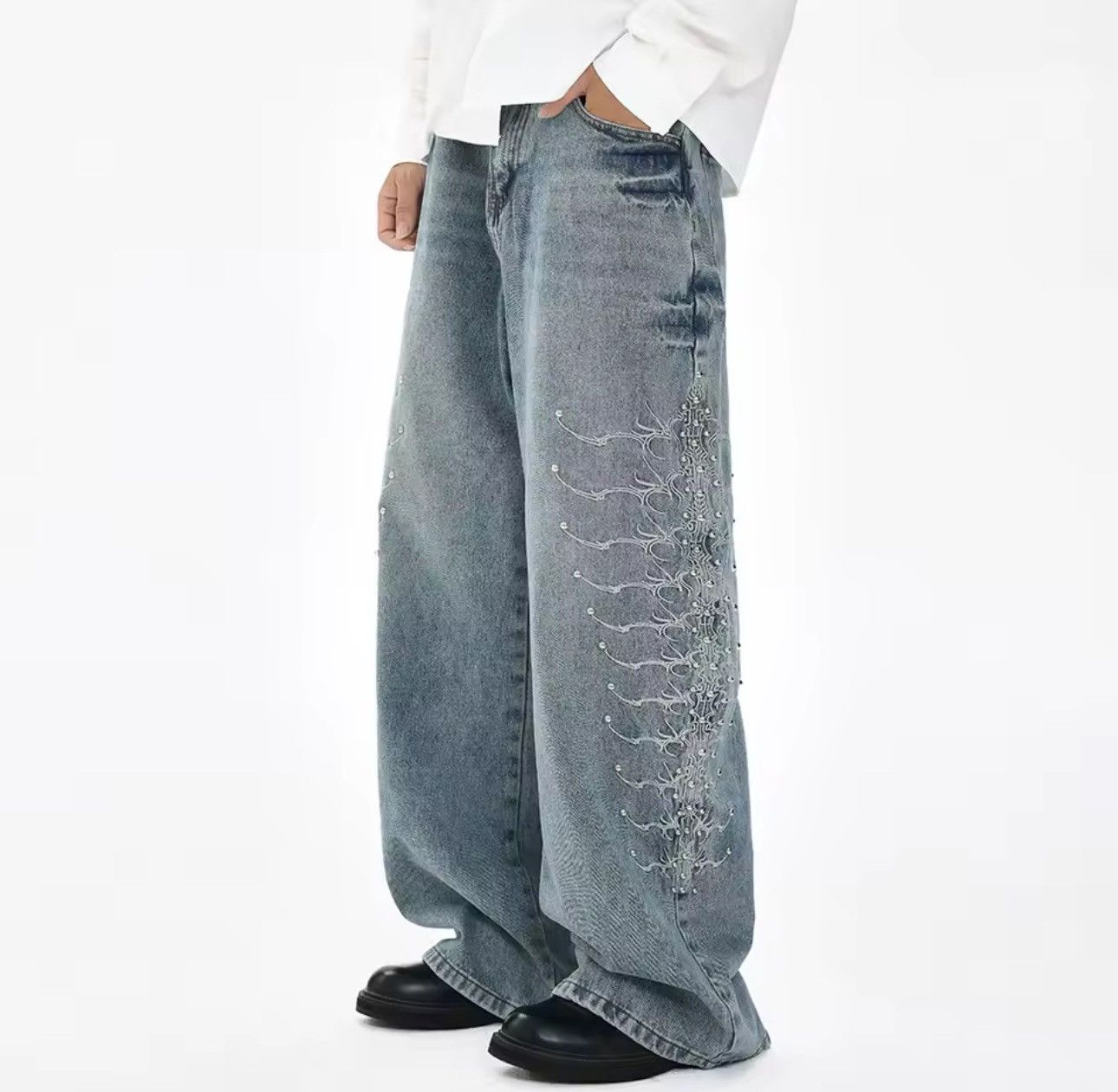 Jean Streetwear Baggy Washed Embroidery Hip Hop Jeans Size US 32 / EU 48 - 1 Thumbnail