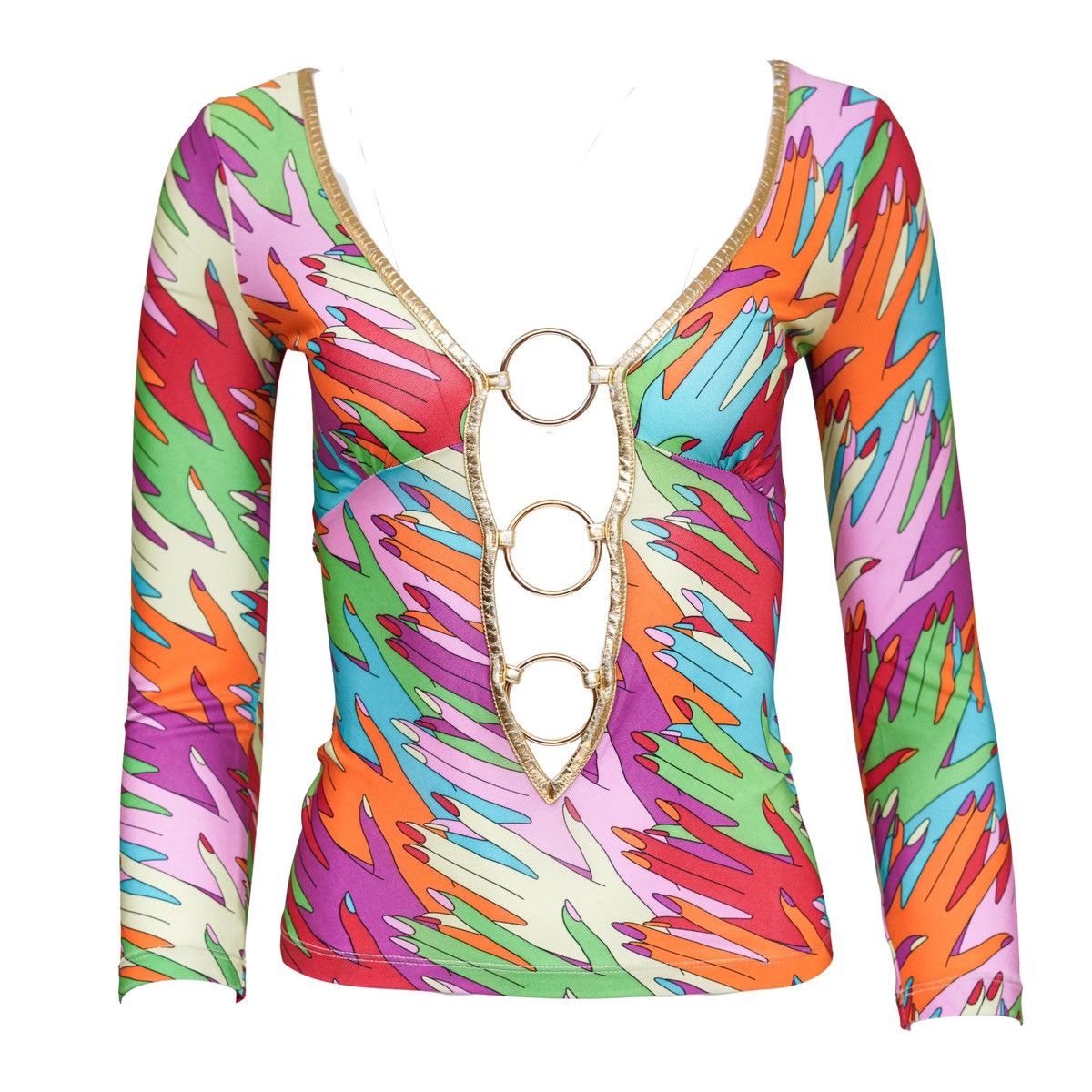 Dolce & Gabbana D&G Multicolored Handprint "O" Ring Top Size M / US 6-8 / IT 42-44 - 1 Thumbnail