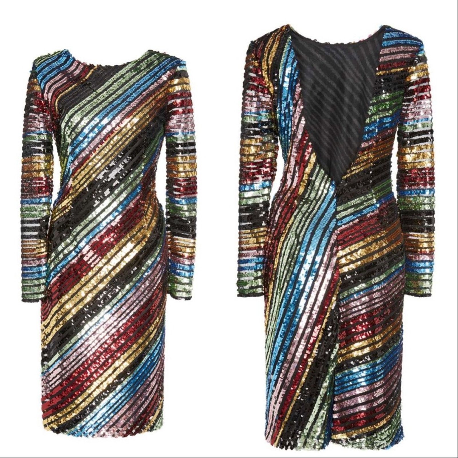 Nordstrom ALCOOLIQUE Peyton Tubolar Black Rainbow Stripe Sequin Dress Size S / US 4 / IT 40 - 8 Thumbnail