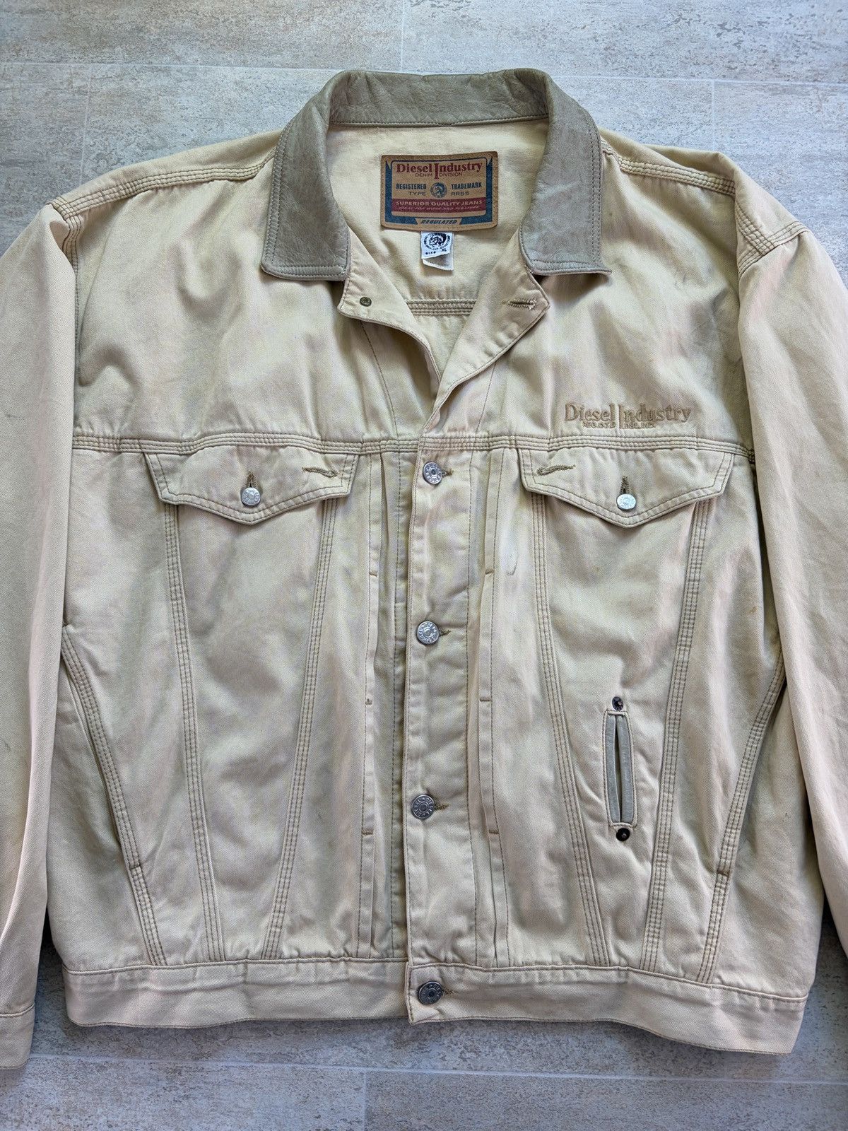 Diesel Leather Denim Jacket / Workwear Blouson Beige XL