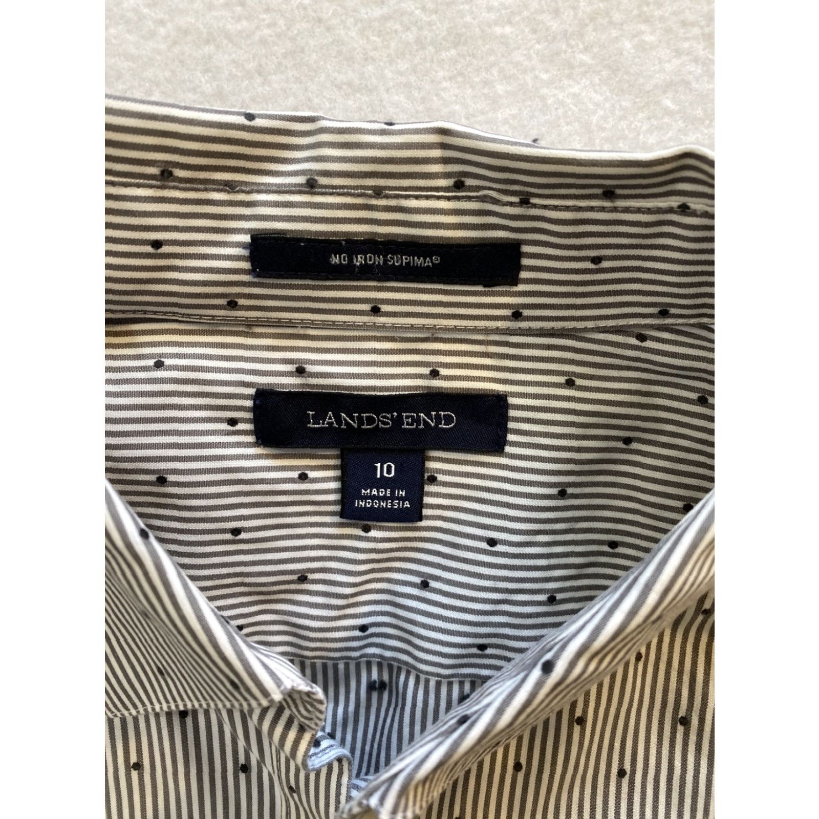 Lands' End Lands’ End Button Shirt Women’s Size 10 Cotton Gray Striped / 15-34 Button-Down Collared Long Sleeve Casual Shirt, 100% Cotton, Regular Fit, Women Size L / US 10 / IT 46 - 4 Thumbnail