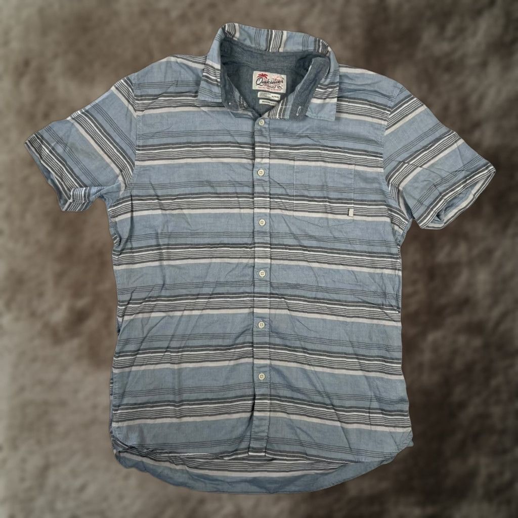 Quiksilver Vtg Quiksilver Shirt Mens XL Blue Striped Modern Fit Short Sleeve Button Front Size US XL / EU 56 / 4 - 1 Thumbnail
