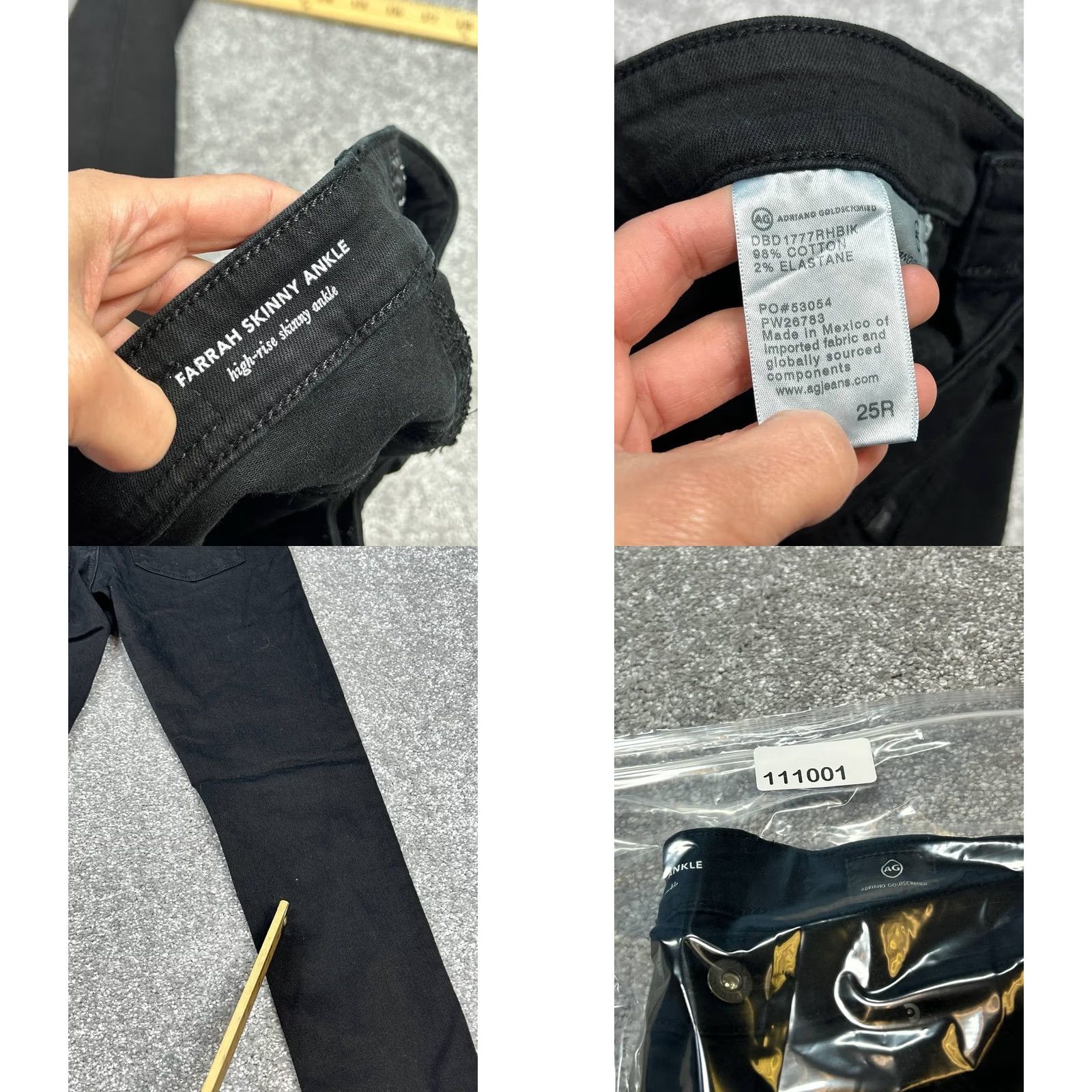 Farah AG Adriano Goldschmied Farrah Jeans Womens 25 Black Skinny 5-Pocket Denim Jeans 28in Inseam Regular Rise Vintage No Size 42" / US 20 - 8 Thumbnail