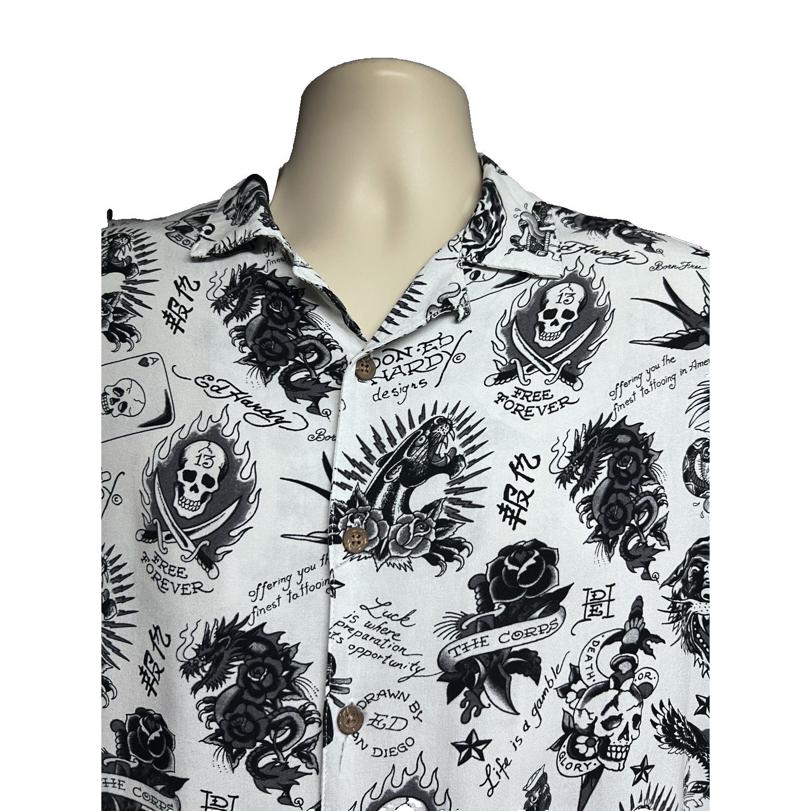 Ed Hardy Ed Hardy All Over Graphic Print Button Up Camp Shirt Medium Size US M / EU 48-50 / 2 - 4 Thumbnail