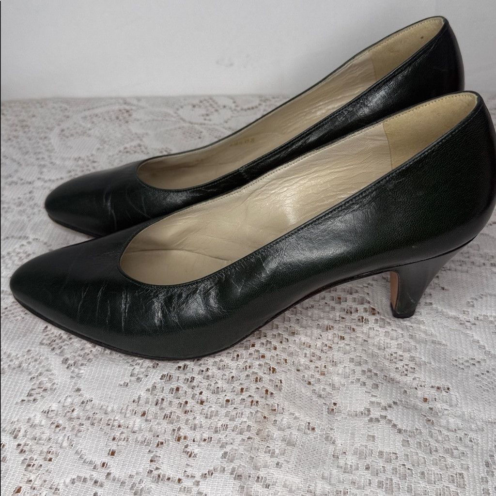 The Unbranded Brand Vintage Manfield France high end leather green heels sz 8.5 Size US 8.5 / IT 38.5 - 5 Thumbnail
