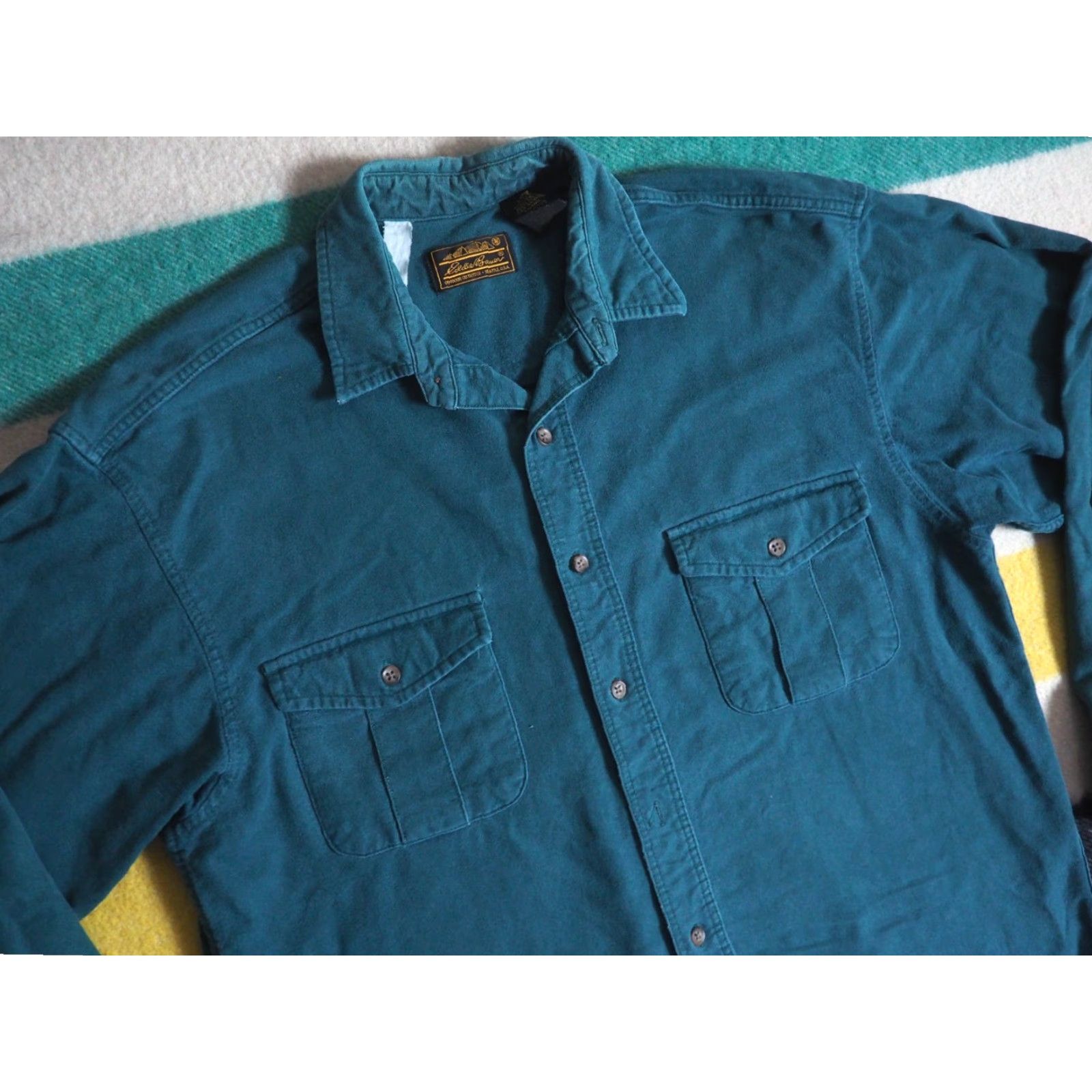 Eddie Bauer VTG Eddie Bauer Shirt Mens L Green Chamois Cloth Pocket Outdoor Button-Front 1990s Grunge Size US L / EU 52-54 / 3 - 3 Thumbnail