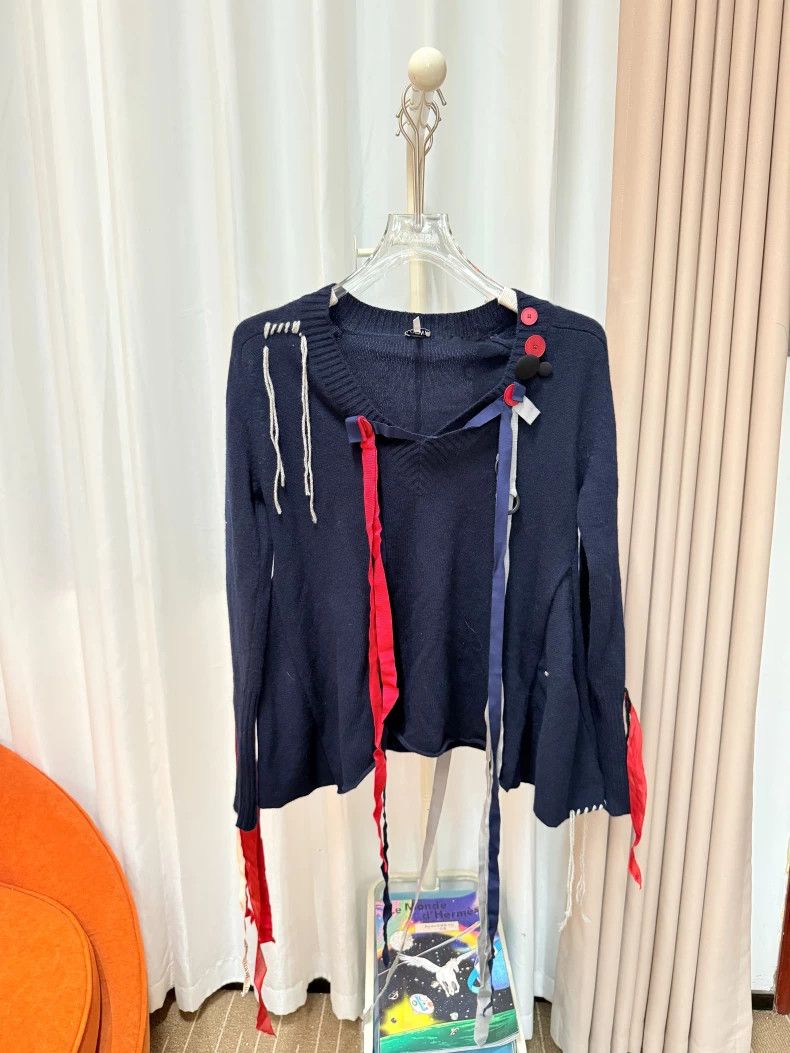 Loewe LOEWE Navy Blue Wool Knit Fringe Sweater, Size XS Size XS / US 0-2 / IT 36-38 - 1 Thumbnail