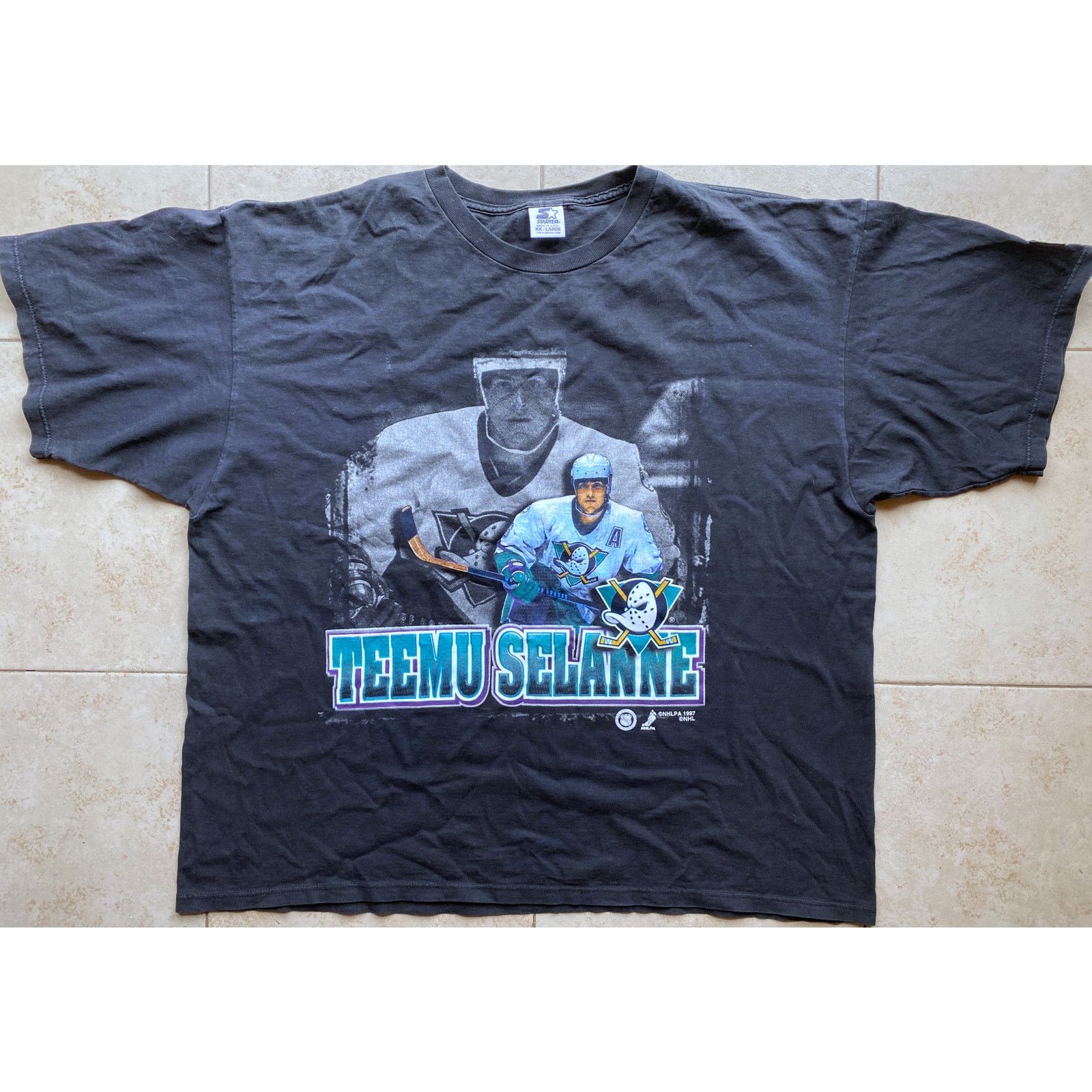 NHL × Starter SELANNE Anaheim Mighty Ducks 90s STARTER T-shirt 2XL NHL vtg Size US XXL / EU 58 / 5 - 2 Thumbnail