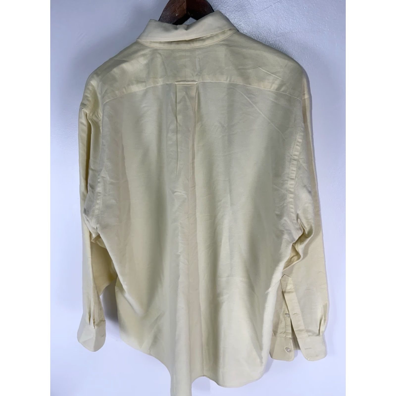 Lands' End Lands' End Dress Shirt Men 17X33 Yellow Button-Down Collar Long Sleeve Pockets Cotton Polyester Regular Size 46R - 4 Thumbnail