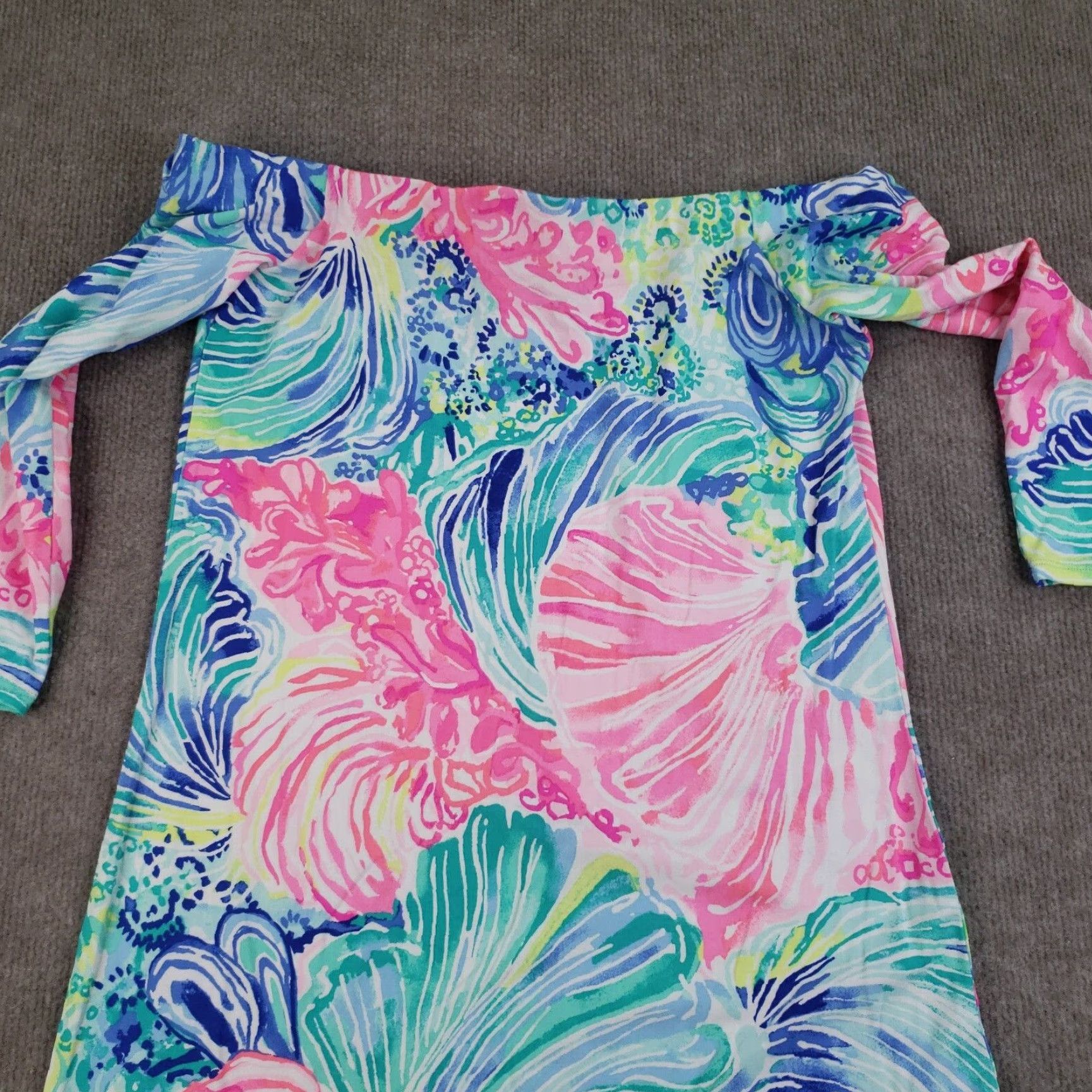 Lilly Pulitzer VINTAGE Lilly Pulitzer Laurana Dress Womens XS Pink Blue Off the Shoulder Beach Please Size XS / US 0-2 / IT 36-38 - 6 Thumbnail