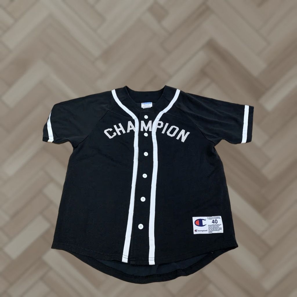 Champion VINTAGE Champion Double Dry Baseball Jersey Mens M Black Button Logo 12483 Size US M / EU 48-50 / 2 - 1 Thumbnail