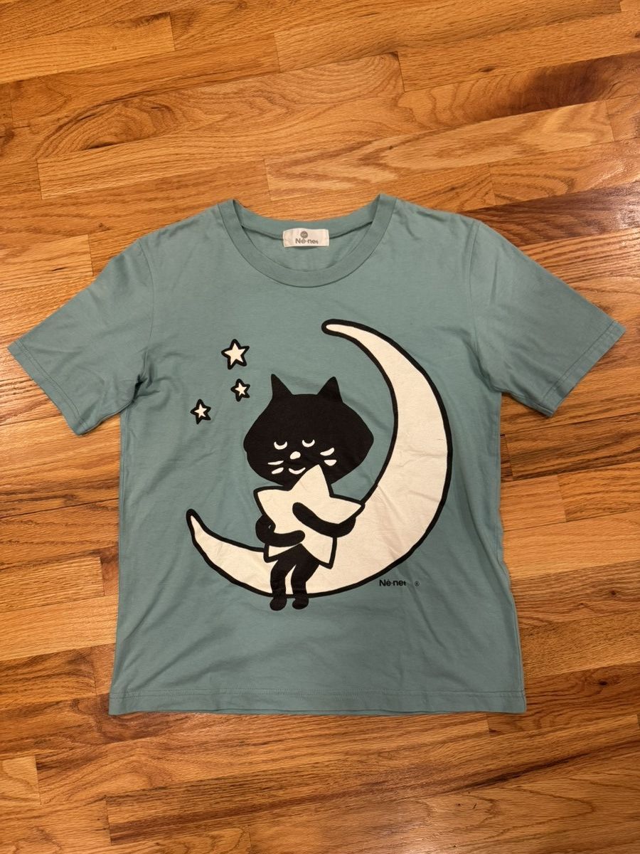 Ne-Net Ne-net Cat & Moon Graphic T-Shirt Light Blue Size US M / EU 48-50 / 2 - 1 Thumbnail