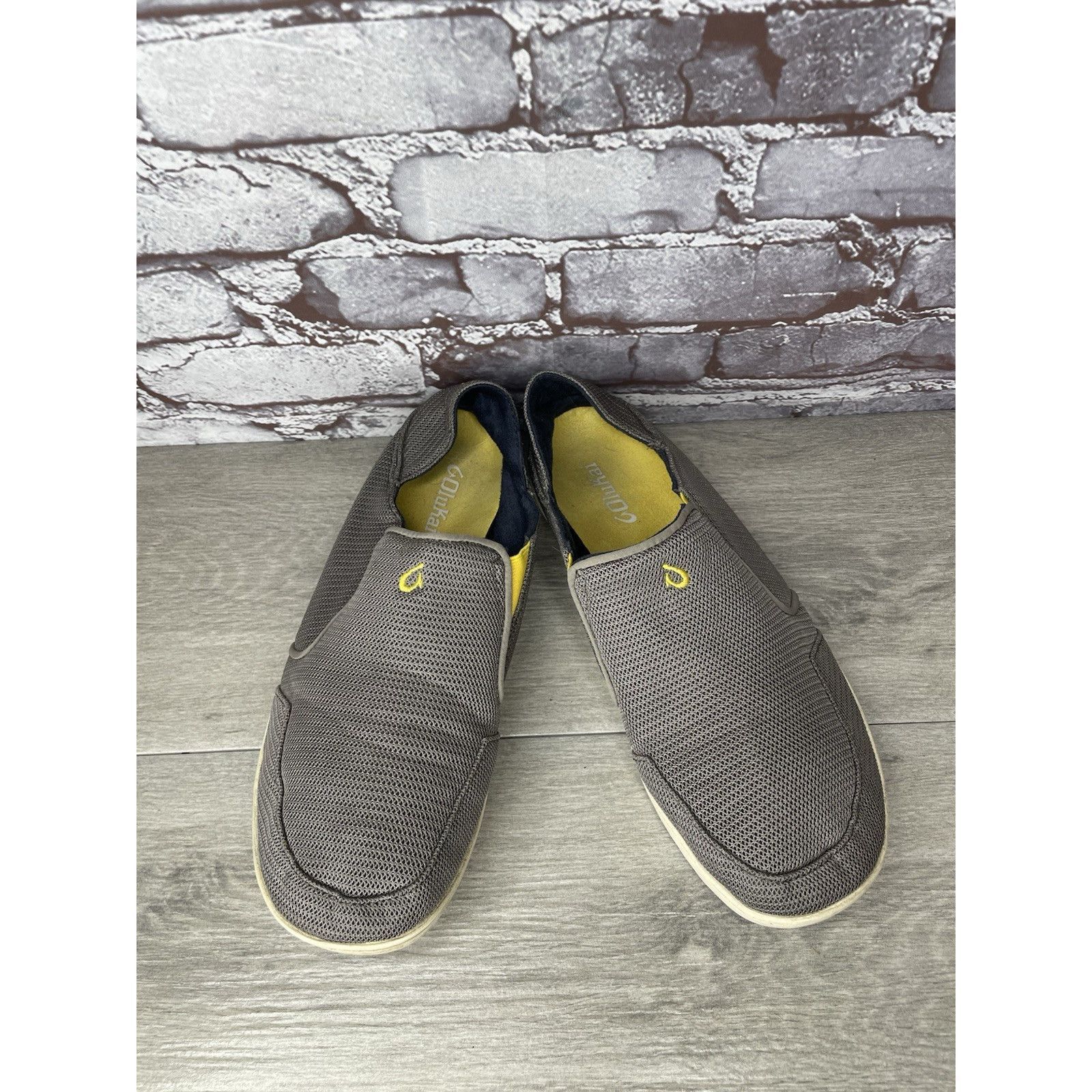 Olukai Olukai Nohea Mesh Comfort Gray Yellow Slip Casual On Shoes M Size US 10.5 / EU 43-44 - 3 Thumbnail