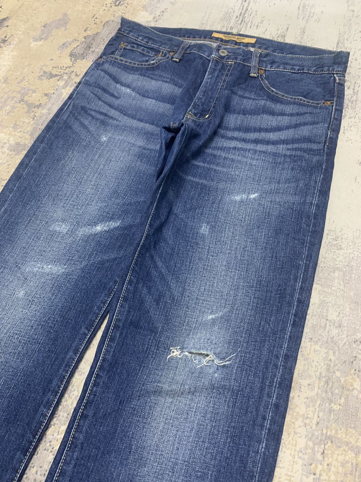 Japanese Brand Japanese Brand Distressed Blue Denim Straight Leg Jeans Size US 33 - 3 Thumbnail