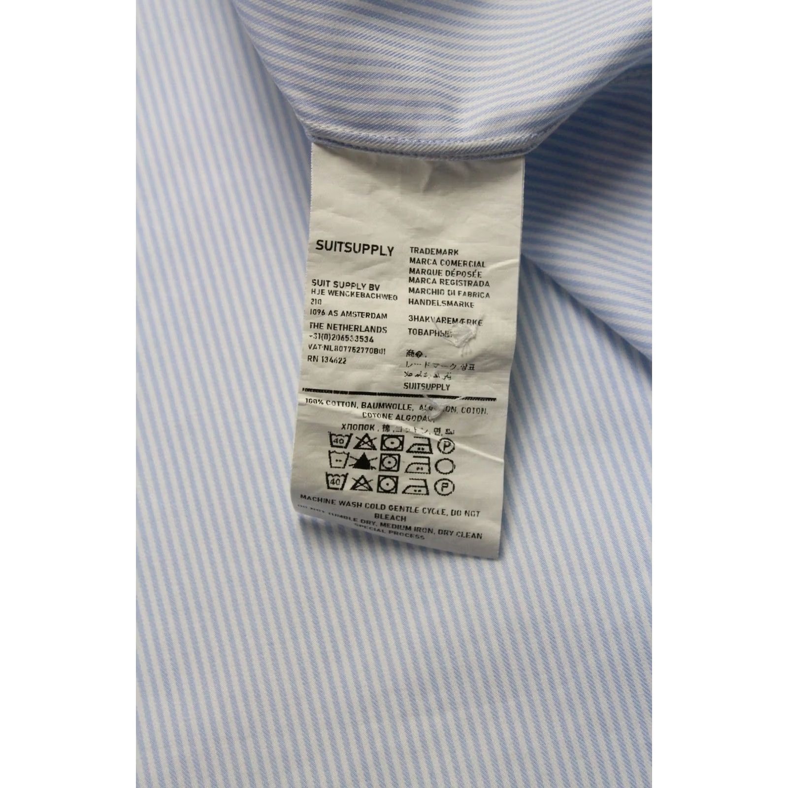 Suitsupply SUITSUPPLY Slim Fit Formal Shirt Men's 3XL Spread Collar Pinstriped Button Size 48R - 7 Thumbnail