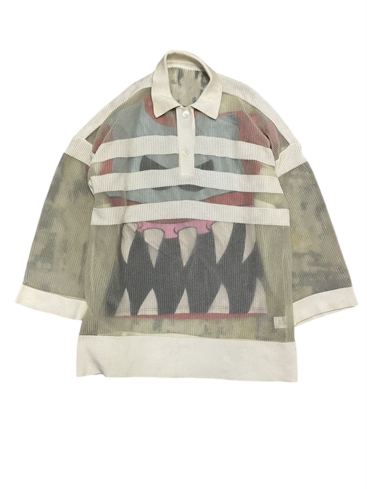 Homme Plisse Issey Miyake × Issey Miyake 2000s ISSEY MIYAKE Mesh Net stripe oversize shirt Size US L / EU 52-54 / 3 - 1 Thumbnail
