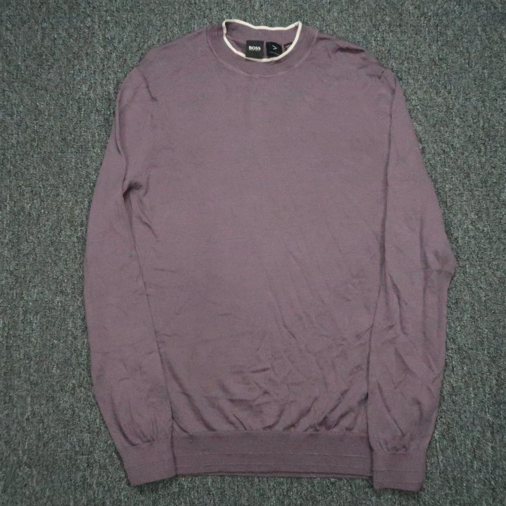 Hugo Boss HUGO BOSS Sweater Men XL Purple Wool Crew Neck Knit Pullover Slim Long Sleeve All Seasons Winter Spring Fall Size US XL / EU 56 / 4 - 2 Thumbnail