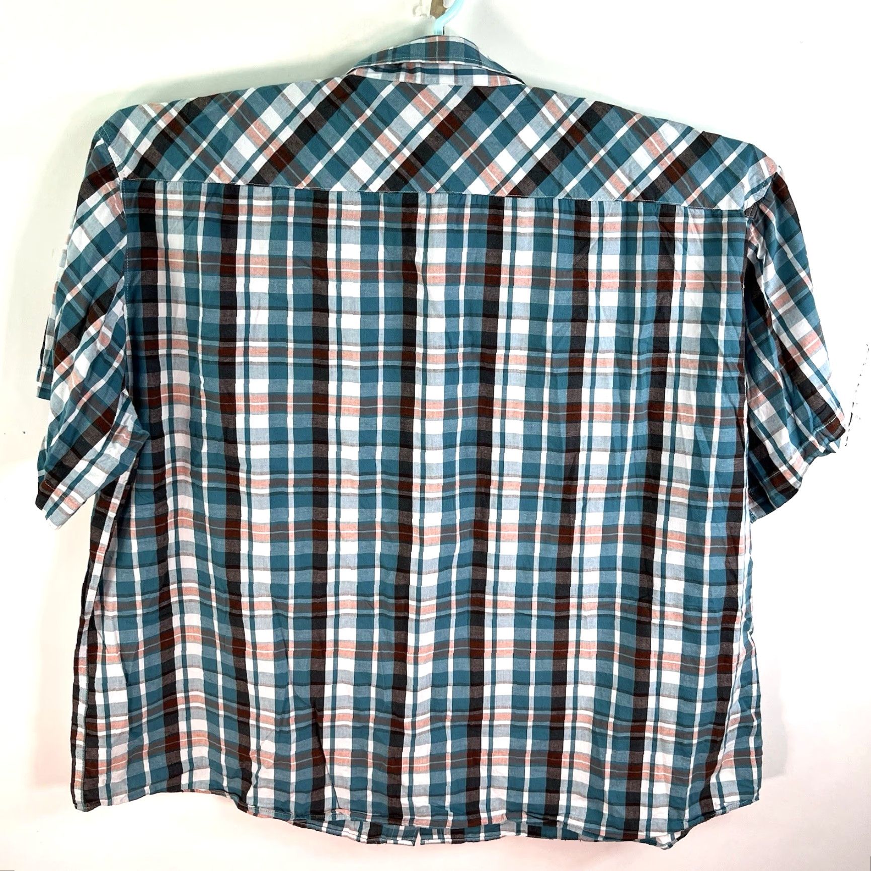 Ecko Unltd. ECKO Unltd. Plaid Button-Up Shirt Mens 6XB Teal Short Sleeve Big & Tall 64 in Chest Cotton Button-Up Casual Workwear 90s Colorful Size US XXL / EU 58 / 5 - 5 Thumbnail