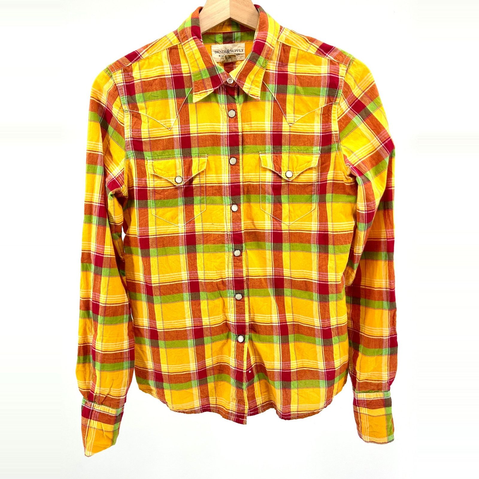 Denim & Supply Ralph Lauren Yellow Plaid 100% Cotton Western Shirt Size S / US 4 / IT 40 - 1 Thumbnail