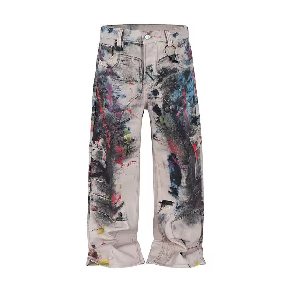 Jean Streetwear Washed 3D Printed Graffiti Baggy Straight Jeans Size US 30 / EU 46 - 1 Thumbnail