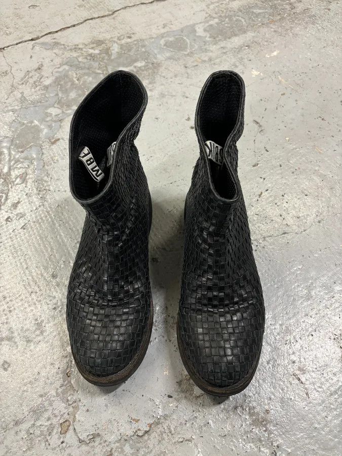 Dirk Bikkembergs Bikkembergs Black Woven Leather Interlocking Ankle Boot Size US 8 / IT 38 - 2 Thumbnail