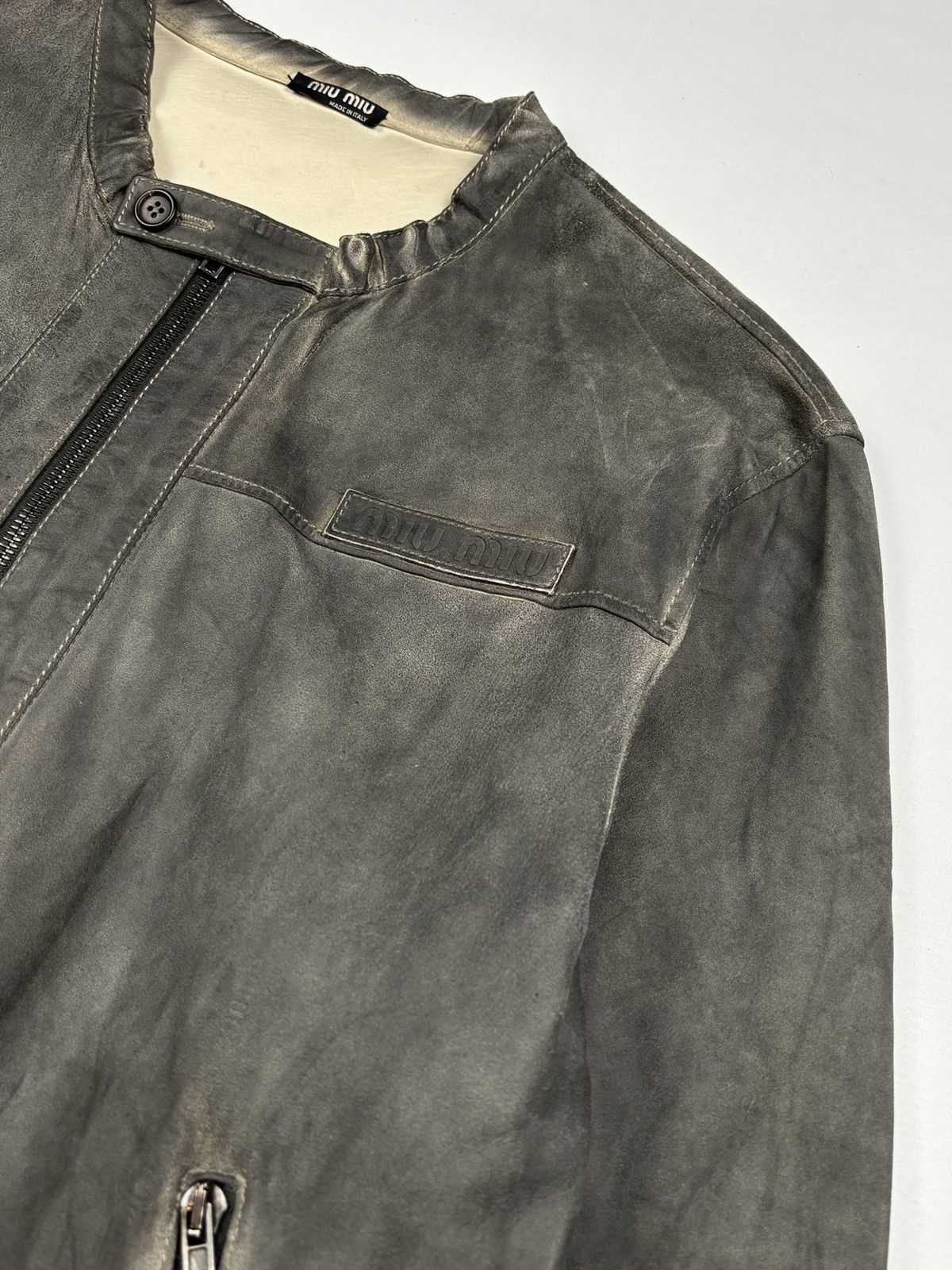 Miu Miu 2000’s Archived Grey Pelle - Leather Jacket Size US L / EU 52-54 / 3 - 5 Thumbnail