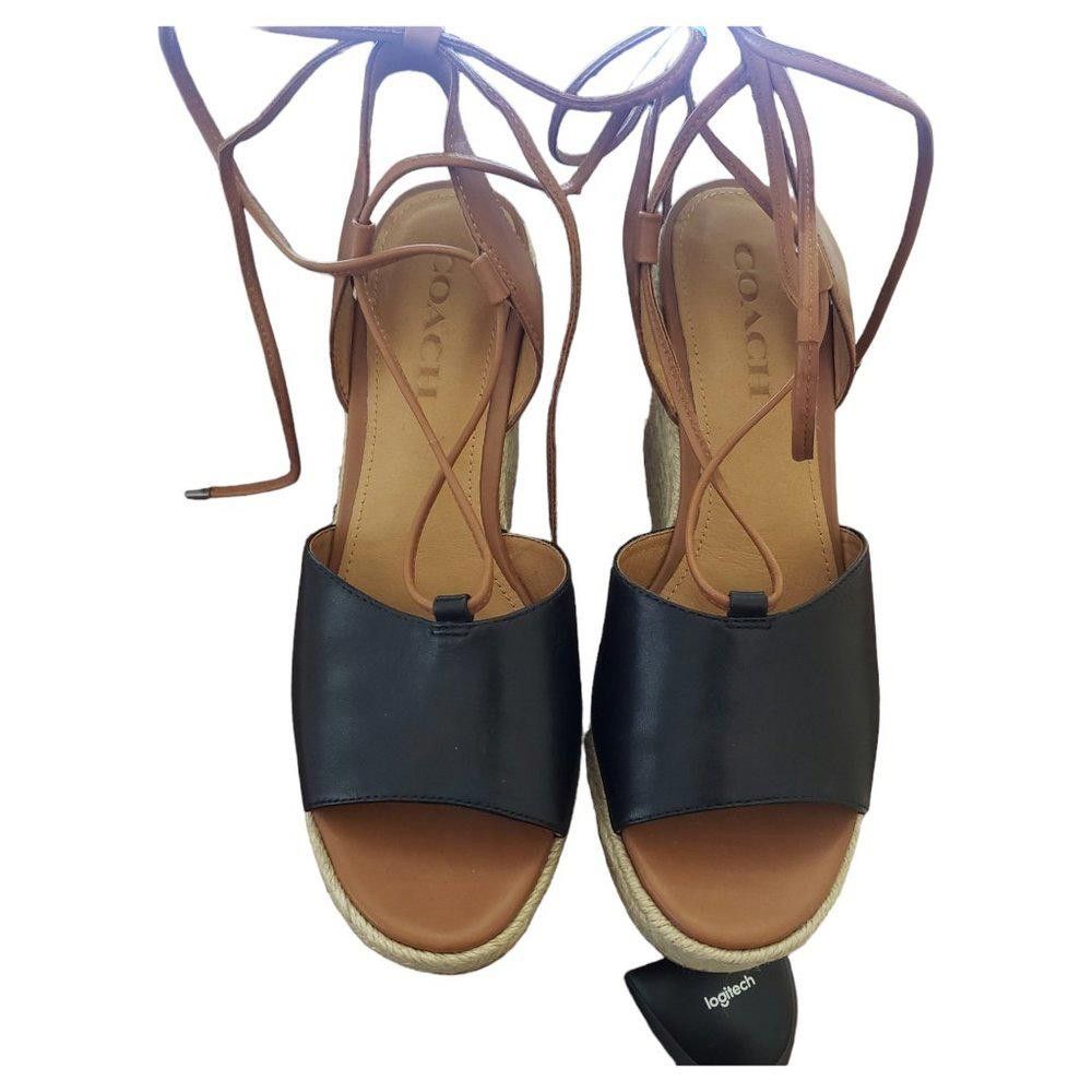 Coach Coach Black Wedged Sandals 4"Heels Size 8.5 Size US 8.5 / IT 38.5 - 10 Thumbnail