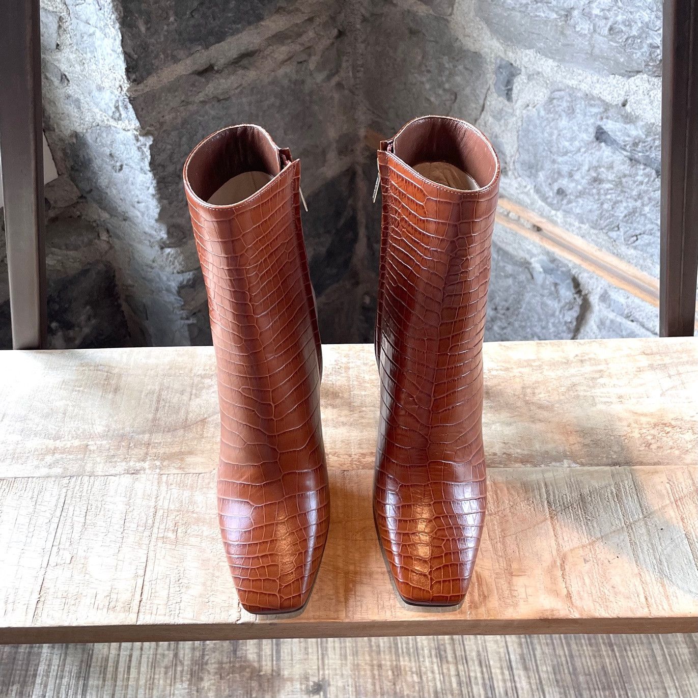 Jimmy Choo Jimmy Choo Brown Croc Embossed Minori Heeled Booties Size US 7.5 / IT 37.5 - 3 Thumbnail
