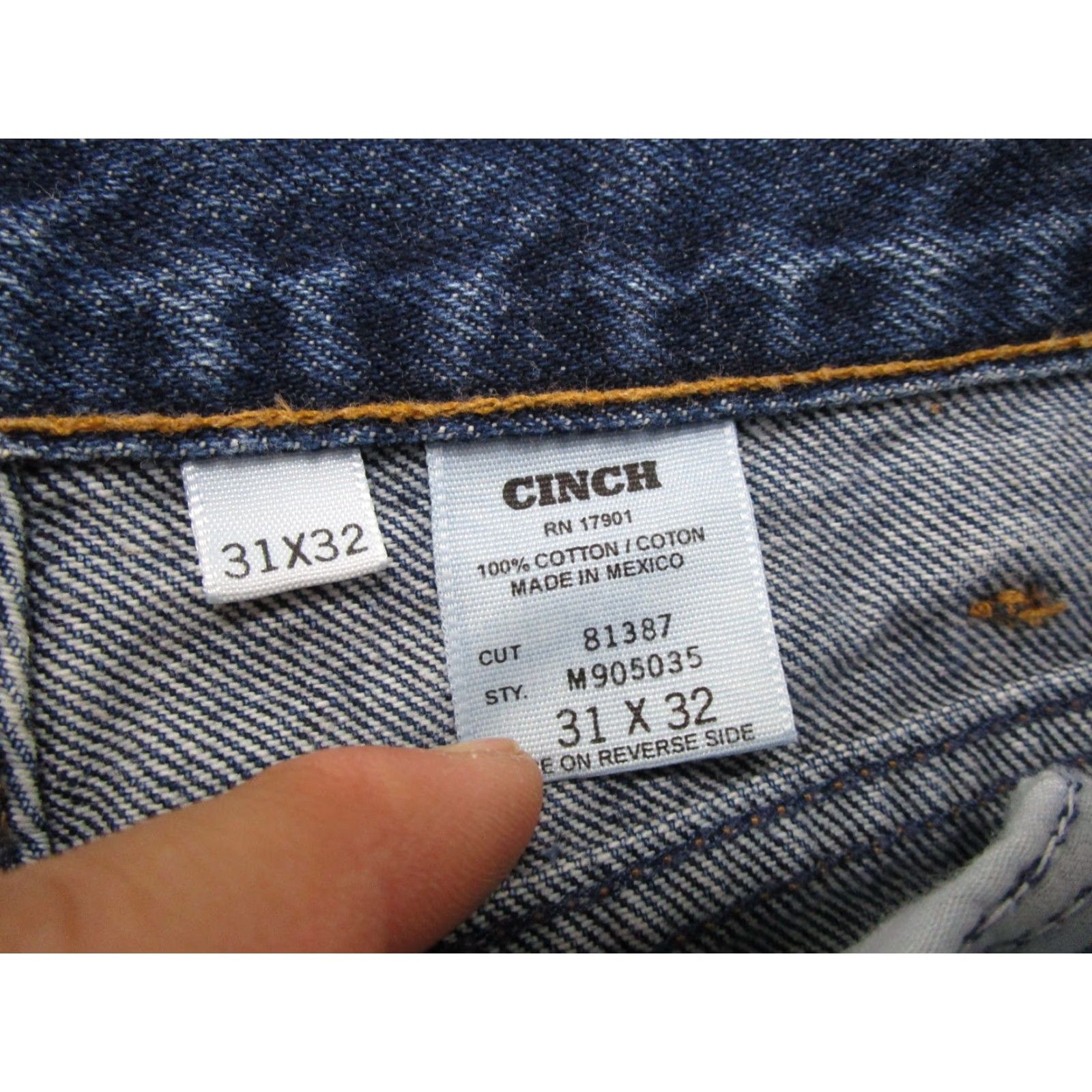 Denime Cinch Denim Jeans 31x32 Blue Regular Fit 5-Pocket Western Cowboy Workwear Mens Jeans Size US 31 - 5 Thumbnail