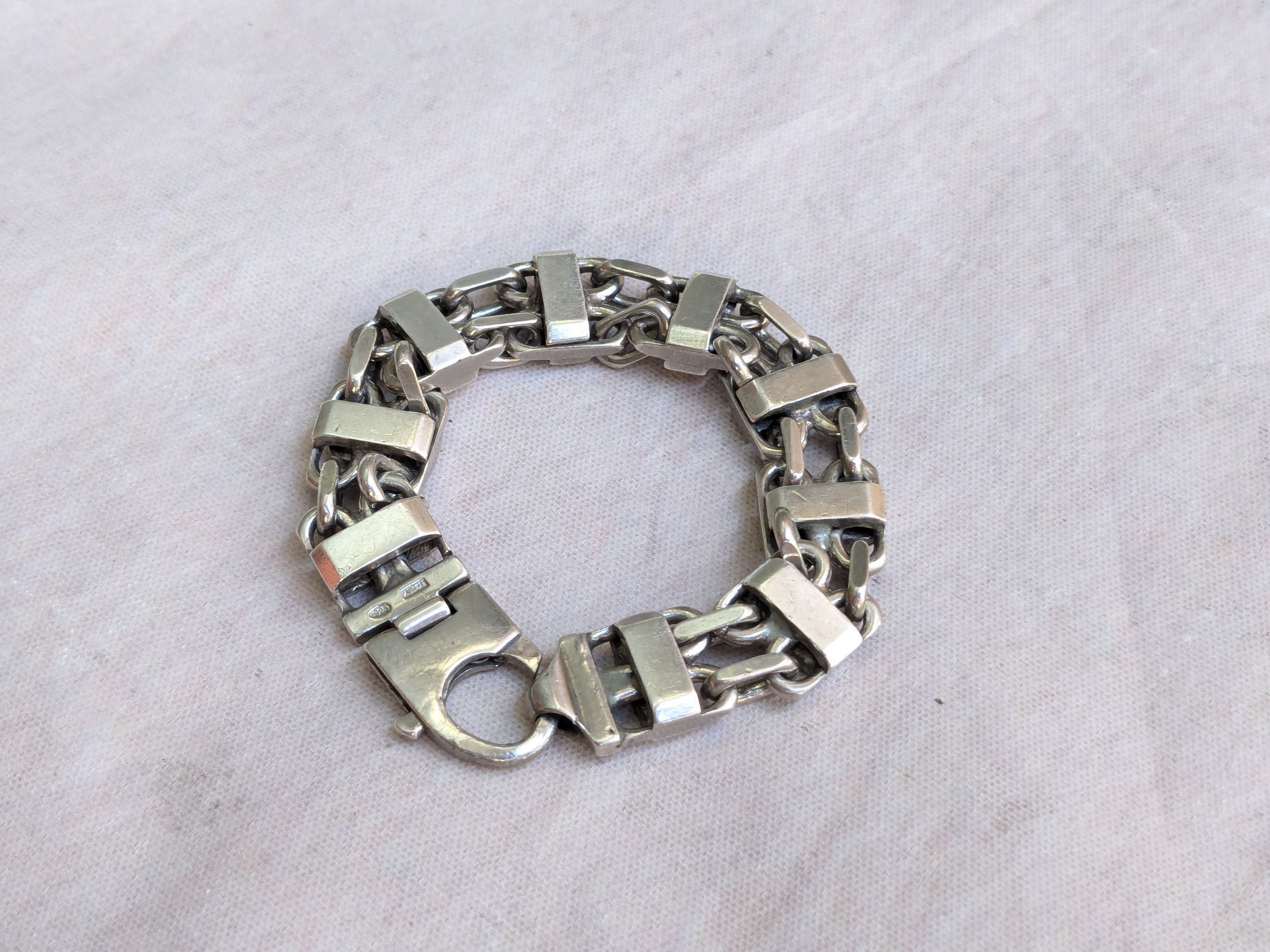 Jewelry Vintage Sterling Silver Bracelet 6" Thick Chunky Biker Size ONE SIZE - 2 Thumbnail