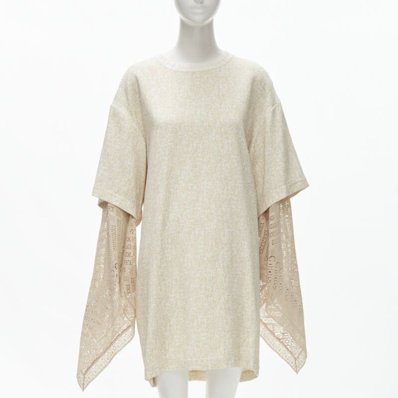 Chloe new CHLOE 2019 Sandy Khaki speckle bohemian crochet sleeves layered dress FR40 M Size M / US 6-8 / IT 42-44 - 1 Thumbnail