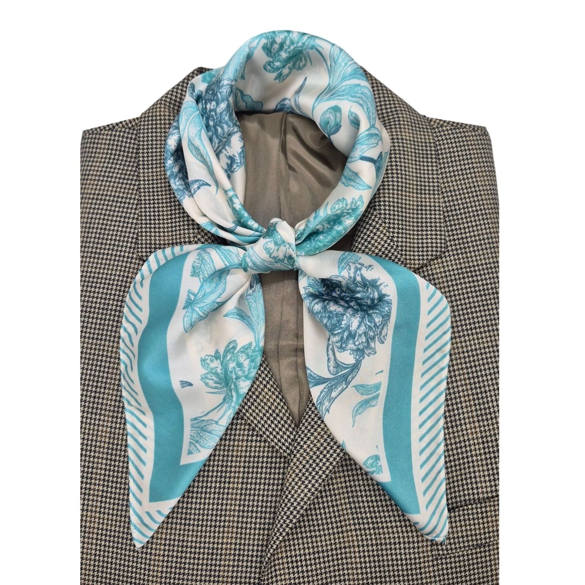 Other ✨Elegant Bandana Square Scarf Silky Blue Flowers Garden Vers Size ONE SIZE - 1 Thumbnail